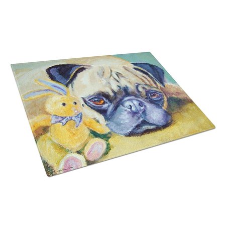 CAROLINES TREASURES Pug Bunny Rabbit Glass Cutting Board Large 7423LCB